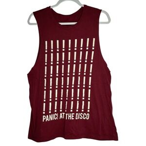 Panic! At The Disco Muscle Tank Top Burgundy Graphic Band Shirt Small Emo Indie